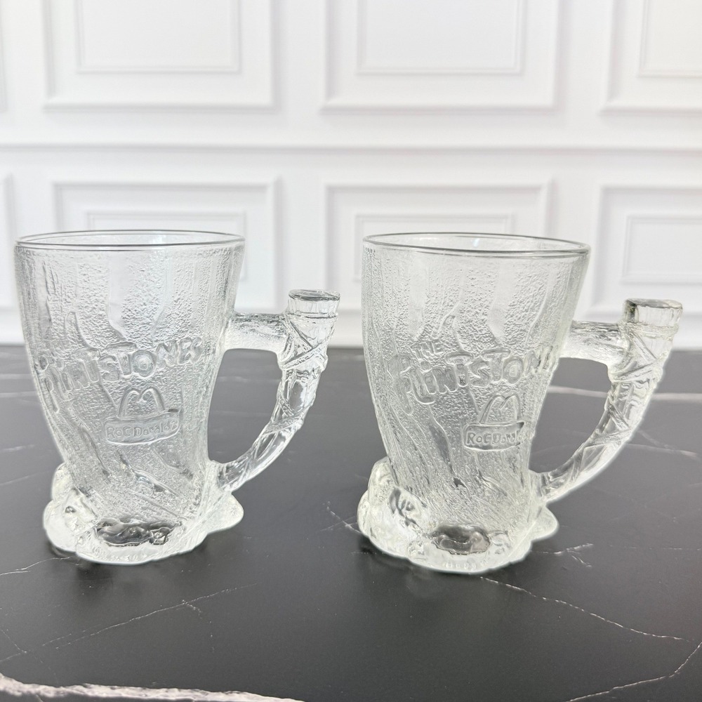 VTG 1993 PAIR (2) McDonalds "ROCDonald's" Flintstones Glasses 4.5" Tall